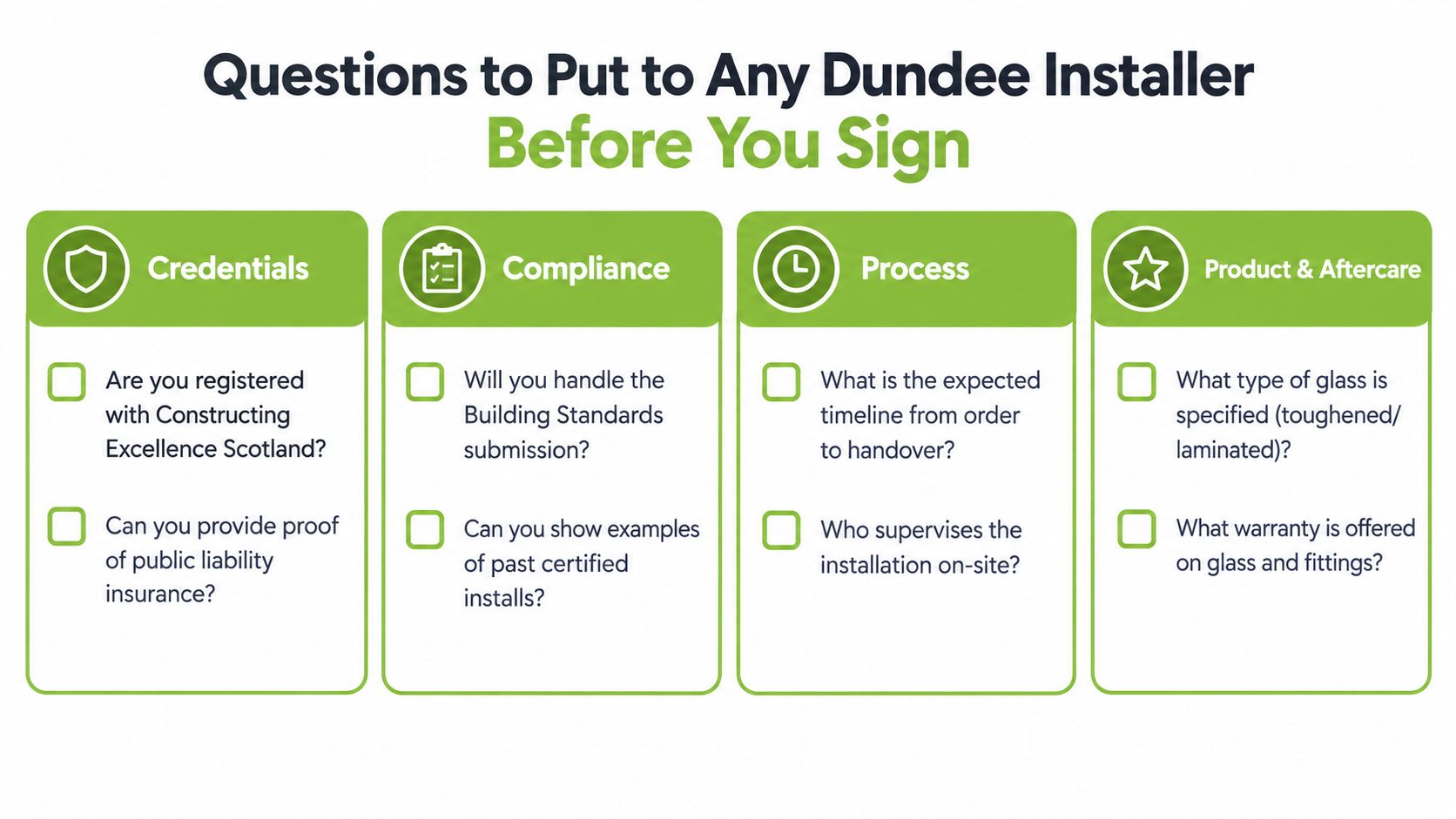 A checklist for homeowners in Dundee to ask professional glass installers before hiring them for services.